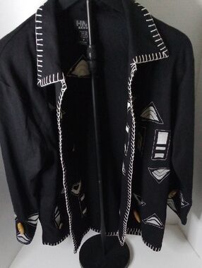 H&M Black Jacket with White Decorative Stitching with Matching Pants